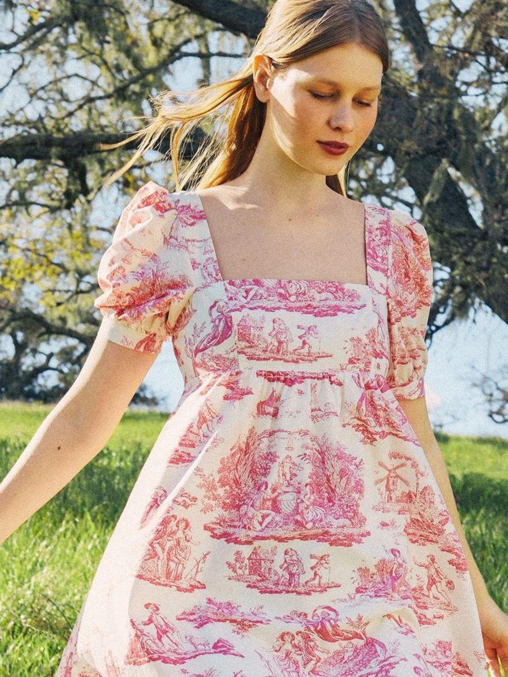 Laura Ashley Urban Outfitters Red White Toile Babydoll Dress Size XS